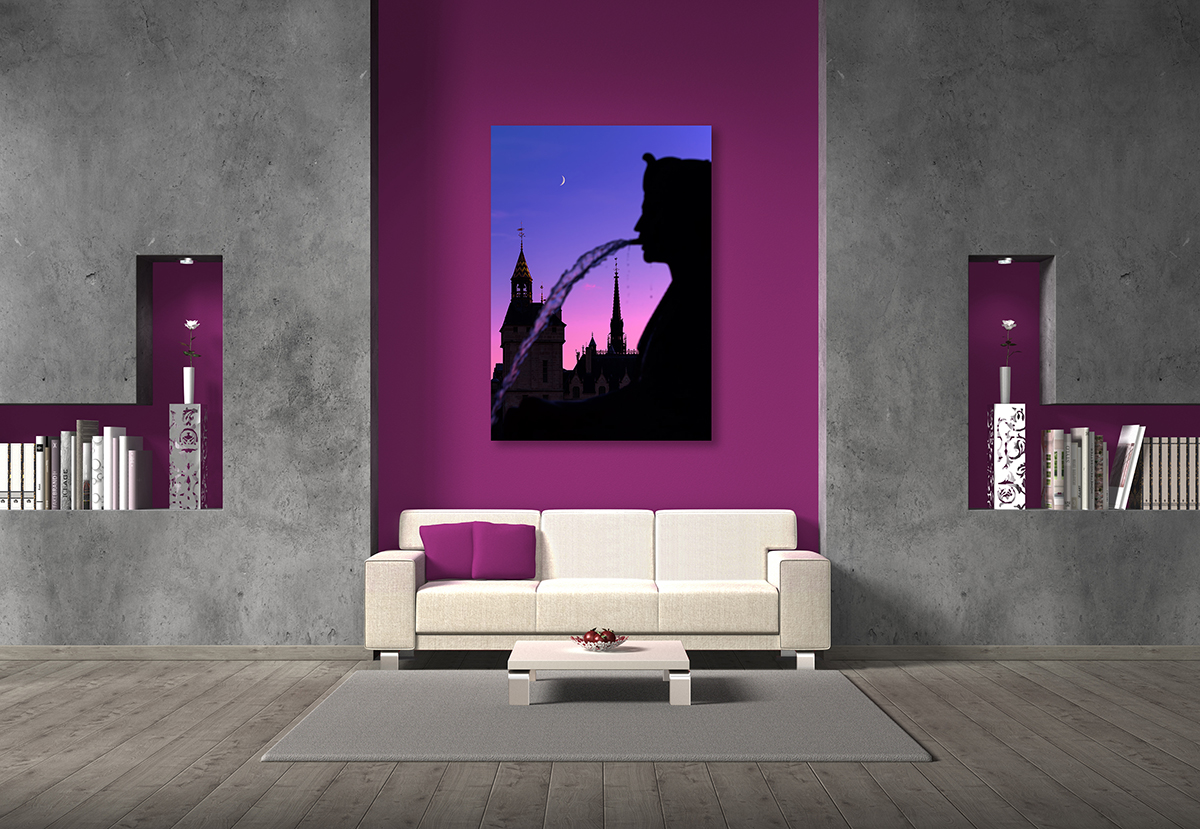 Christopher Petsos photography print of the Paris Fountain du Palmier with spires in the background