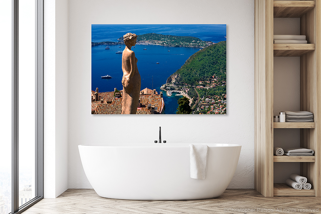 Photography print of the view from the Garden of Eze with scuulpture over the Mediterranean Sea